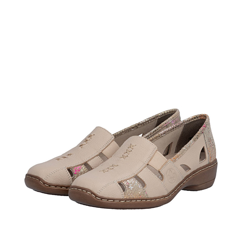 Womens Rieker 41385 Beige Heeled Sandal - Beige Gold