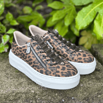 Womens Rieker M1953 Leopard Slip On Side Zip Trainers - Leopard