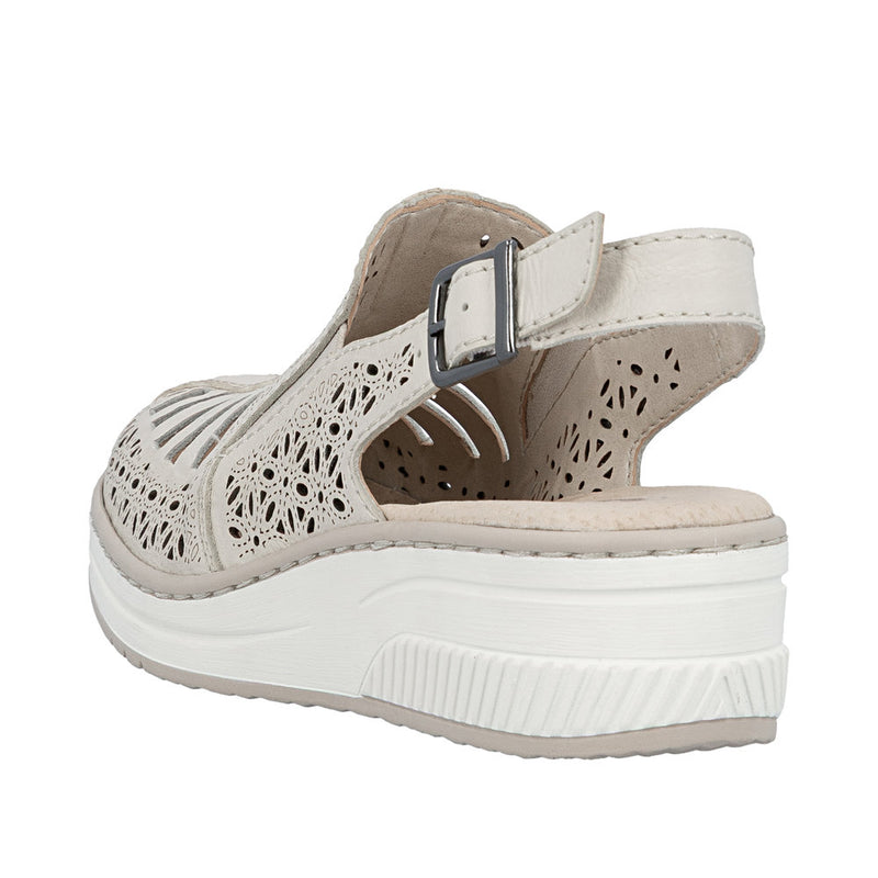 Womens Rieker 48763 Beige Wedge Sandal - Beige Gold