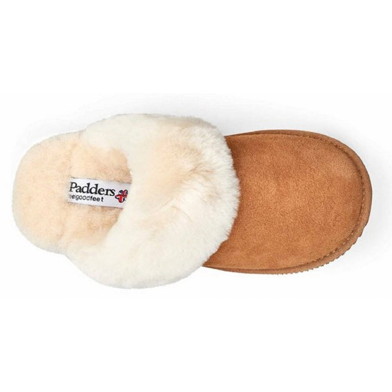 Padders Women's Cozy Camel Tan Sheepskin Mule Slippers - Tan