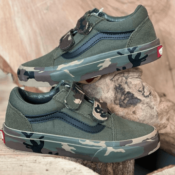 Vans Juniors Old Skool Velcro Trainers - Green/Camo - Green Camo