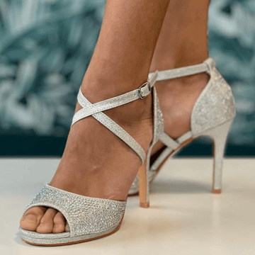 Womens Sorento Lyrath Silver Diamante Open Toe High Heels - Silver