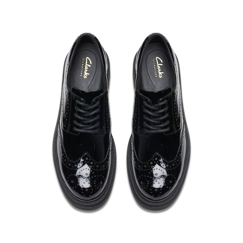 Girls Clarks Orinoco3 Derby School Shoes - Black Patent