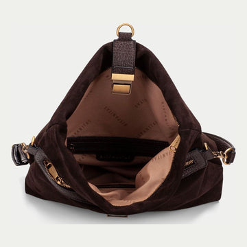 Womens Hispanitas 264948 Suede Shoulder Bag - Espresso