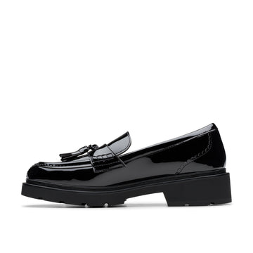 Girls Clarks Lauryl Tassel School Shoes - Black Patent