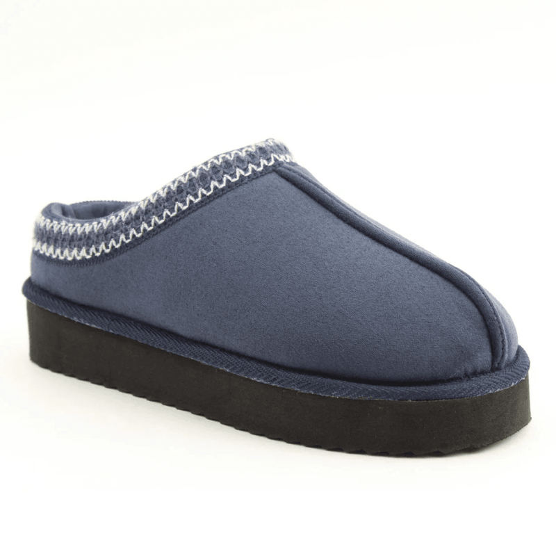 Womens Heavenly Feet Ice Fur Lined Mule Slipper - Navy