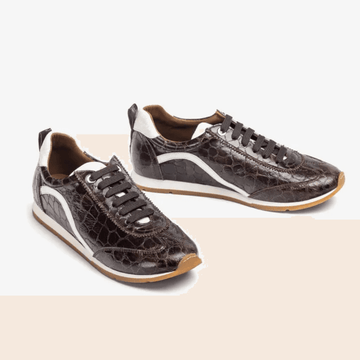 Womens Unisa Dalal Brown Croc Print Cracked Leather Trainers - Brown