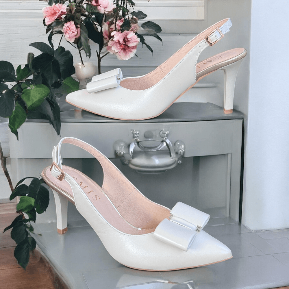 Womens Emis S8063 White Pearl Slingback Heels