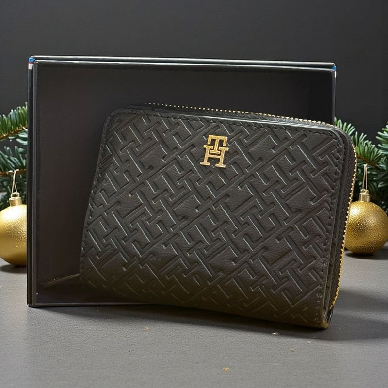 Womens Tommy Hilfiger Monogram Zip Around Small Purse - Black