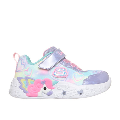 Girls Skechers 303064N Rainbow Hearts Unicorn Charmer Trainer - Infant - Lavender