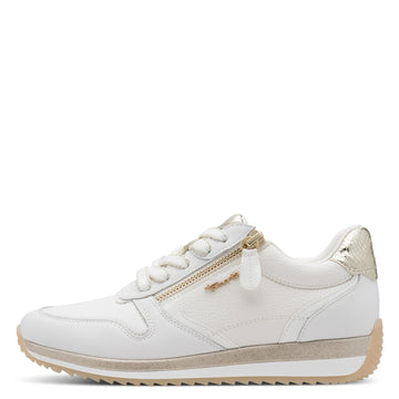 Womens Tamaris Comfort 83734 White And Gold Side Zip Trainers - White And Gold