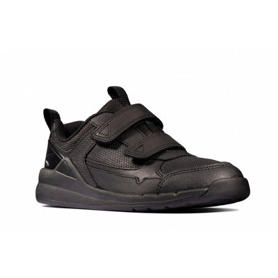 Junior Clarks Boys Orbit Sprint Black Leather Velcro School Shoe - Black