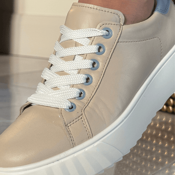 Womens Ara Monaco Platform Sole Leather Trainers - Beige and Blue