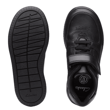 Junior Clarks Fawn Lay Kids Velcro School Shoes-Black Leather - Black