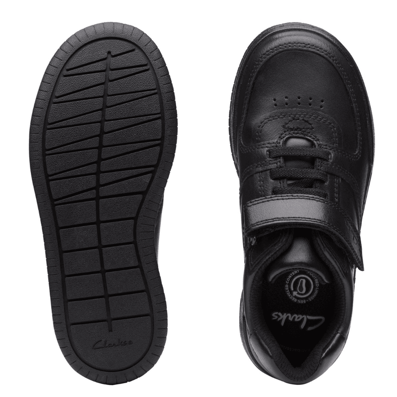 Junior Clarks Fawn Lay Kids Velcro School Shoes-Black Leather - Black