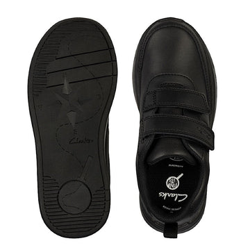 Junior Clarks Kids Vibrant Glow Black Velcro Strap Shoes - Black