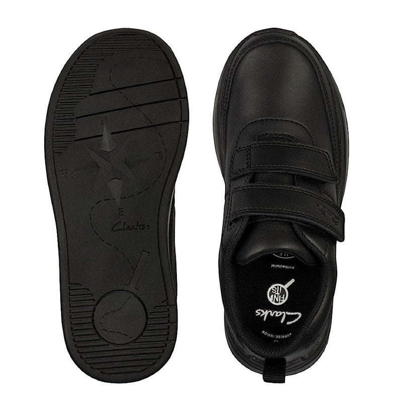 Junior Clarks Kids Vibrant Glow Black Velcro Strap Shoes - Black