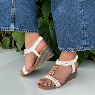 Womens Lunar JLH535 Wedge Florence Sandals - White