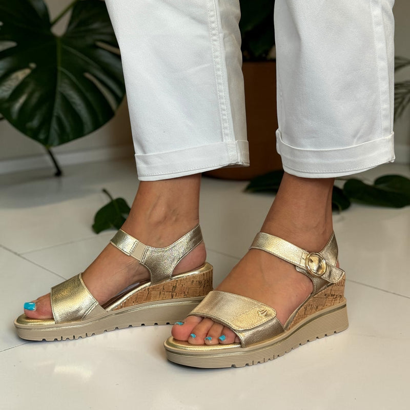 Womens Jana 28365 Gold Wedge Sandals - Gold