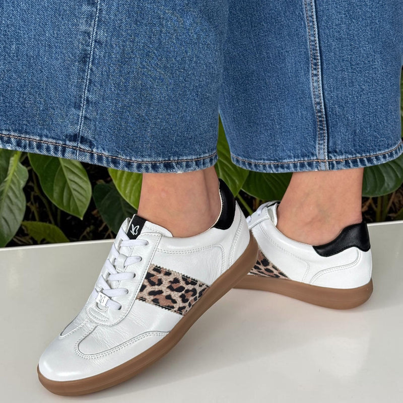 Womens Caprice 23705 White Black and Leopard Gumsole Trainers - White