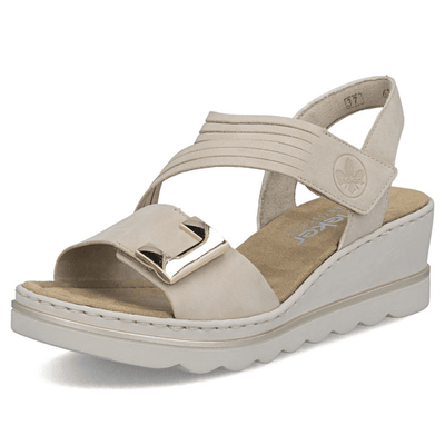 Womens Rieker 67410 Diagonal Strap Wedge Sandals - Beige Gold