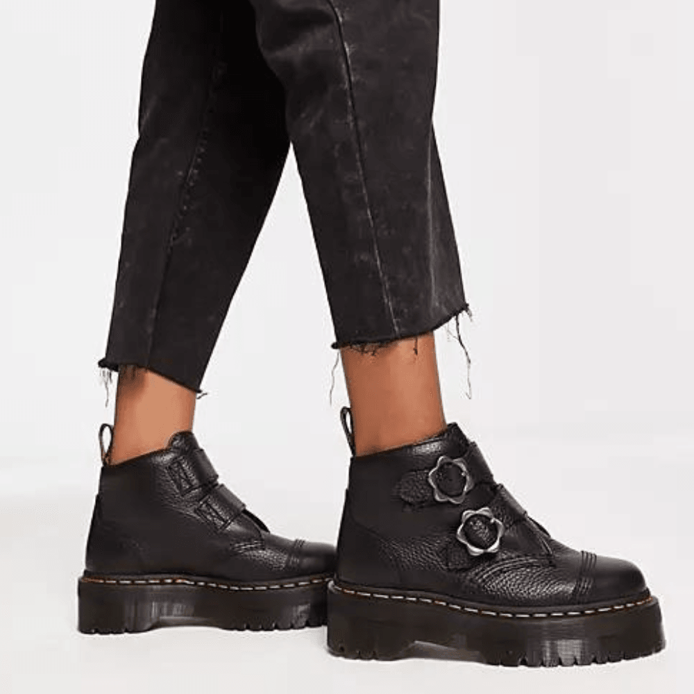 Womens Dr Martens Devon Flower Buckle Boot - Black