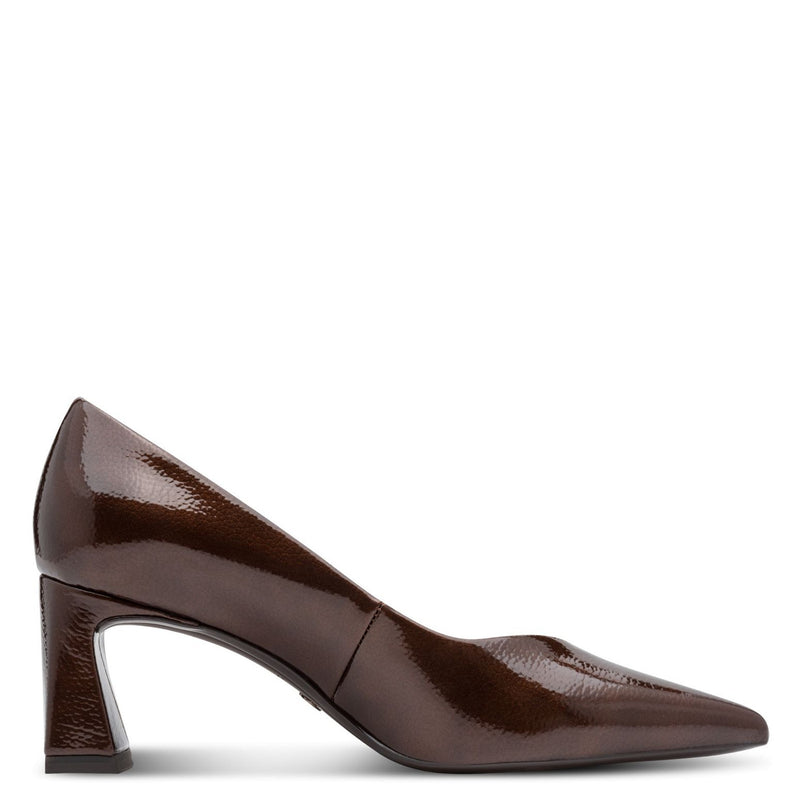 Womens Tamaris 22452 Brown Patent Block Heels - Brown Patent