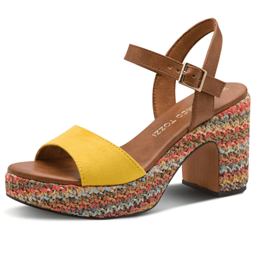Womens Marco Tozzi 28008 Lemon Multi Raffia Platform Sandals - Lemon Comb