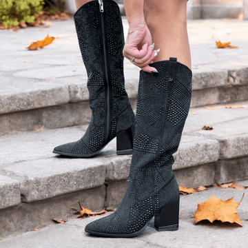 Womens Una Healy Young & Beautiful Black Diamante Knee Boots - Vinyl