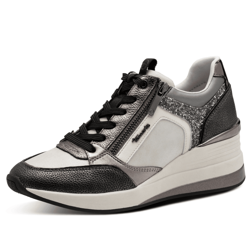 Womens Tamaris 23703 Combination Side Zip Wedge Trainers - Dark Grey