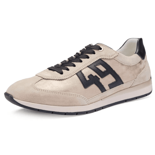 Womens Ara Portofino Taupe Gold and Black Lace Up Trainers - Taupe