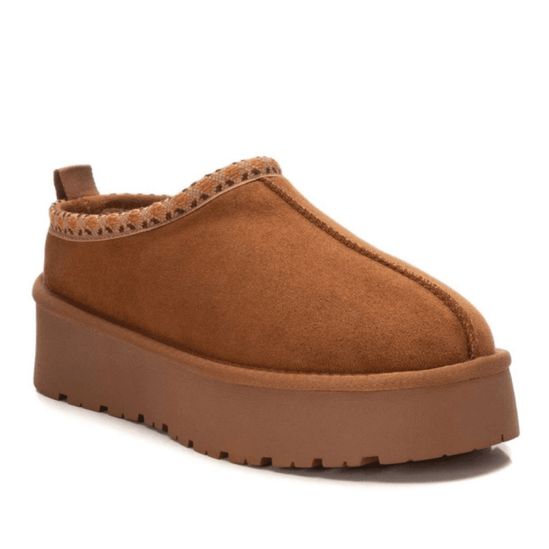 Womens Xti 143237 Faux Fur Lined Platform Mules - Camel