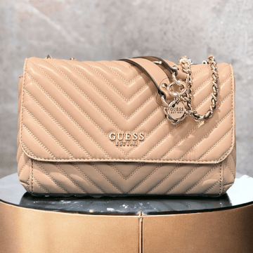 Guess Keillah Beige Quilted Crossbody Bag - Beige Gold