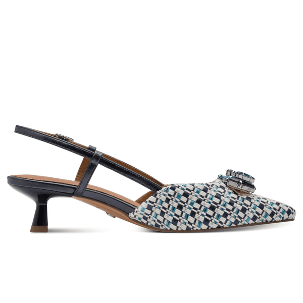 Womens Tamaris 29512 Navy Tweed Slingback Kitten Heels - Blue Combi