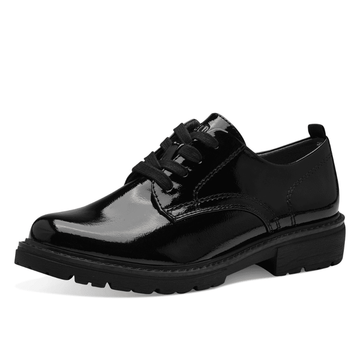 Womens Jana 23773 Black Patent Chunky Lace Up Shoes - Black Patent