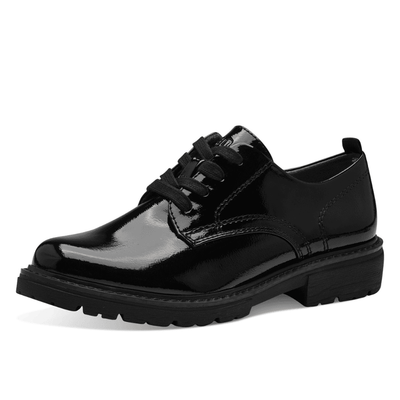 Womens Jana 23773 Black Patent Chunky Lace Up Shoes - Black Patent