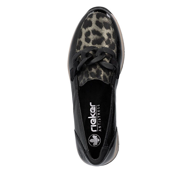 Womens Rieker N9350 Black Wedged Loafers - Black