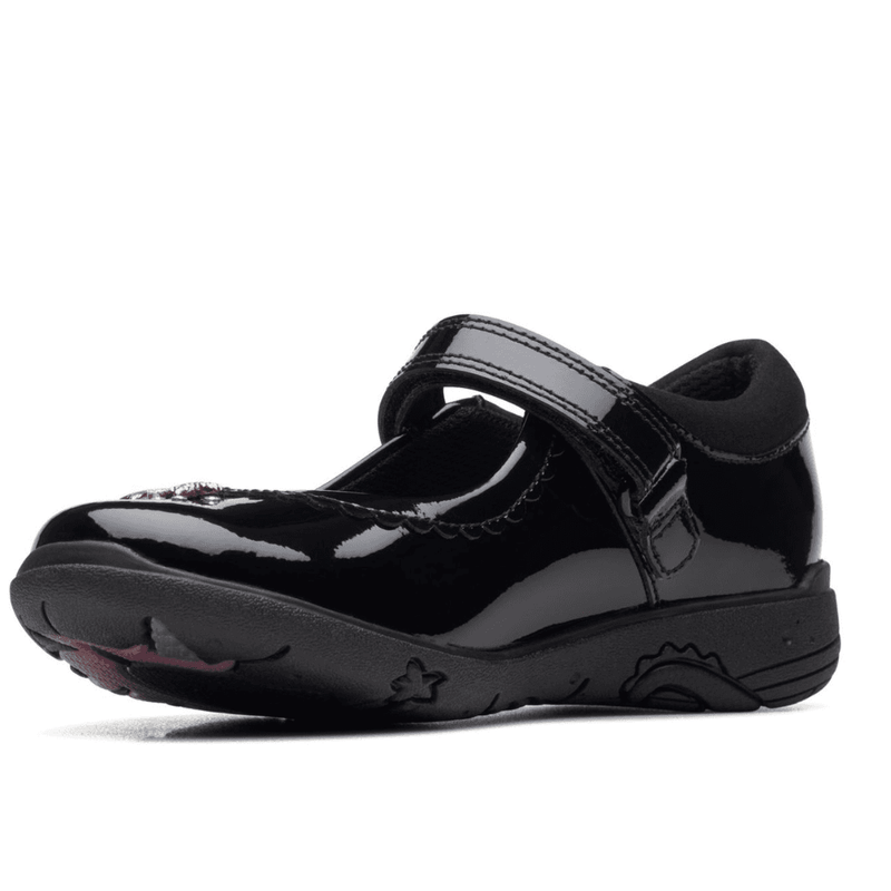 Infant Clarks Girls Relda Sea Black Patent School Shoes - Black Patent