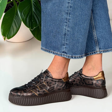 Womens Wonders 5201 Leopard Metallic Platform Shoes - Leopard Metallic