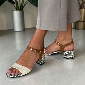 Womens Tamaris 28249 Low Block Heel Sandals - Ivory Comb