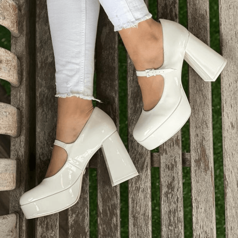 Womens Tamaris Ladies Platform Block Heels - White