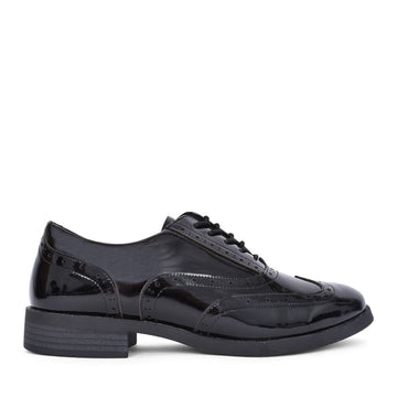 Girls Teds Swarthmore Brogue School Shoes - Black Patent