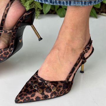Womens Tamaris 29621 Leopard Print Buckle Pointed Toe Heels - Leopard