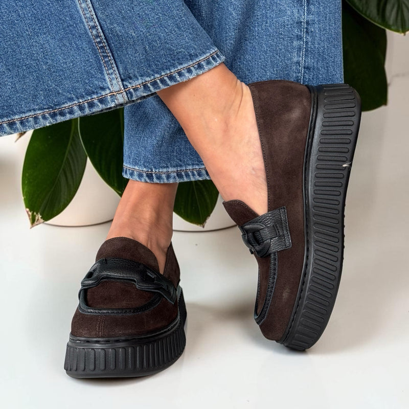 Womens Wonders 5203 Loafers - Brown Suede
