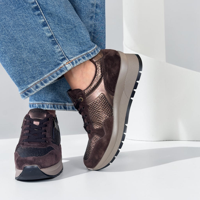 Womens Igi & Co 2173111 Brown Side Zip Wedged Trainers - Brown