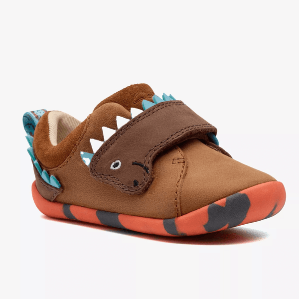 Infant Boys Clarks Roamer Stomp Tan Multi Dino Strap Pre Walker Shoes - Tan Multi