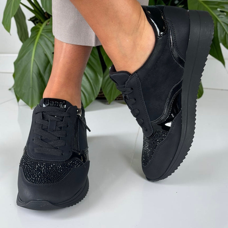 Womens Jana 23774 Side Zip Trainers - Black Glitter