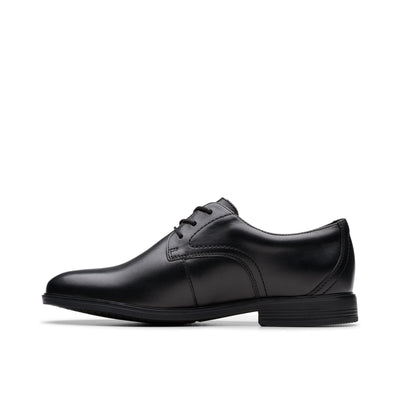 Boys Clarks Jonwin Loop Youth Plain Black School Shoes - Black