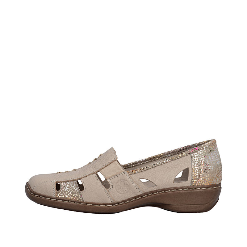 Womens Rieker 41385 Beige Heeled Sandal - Beige Gold