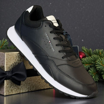 Mens Tommy Hilfiger Contrast Heel Court Trainers - Black